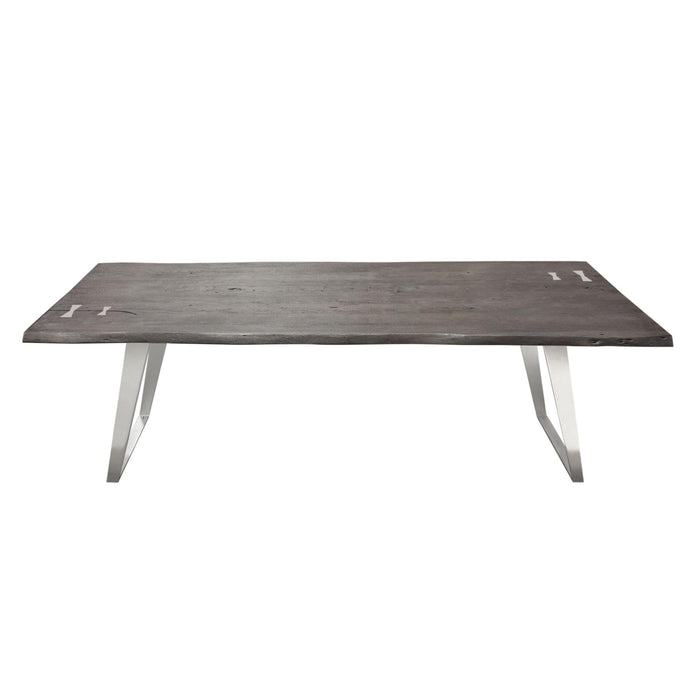 Titan Solid Acacia Wood Dining Table in Espresso Finish w/ Silver Metal Inlay & Base by Diamond Sofa