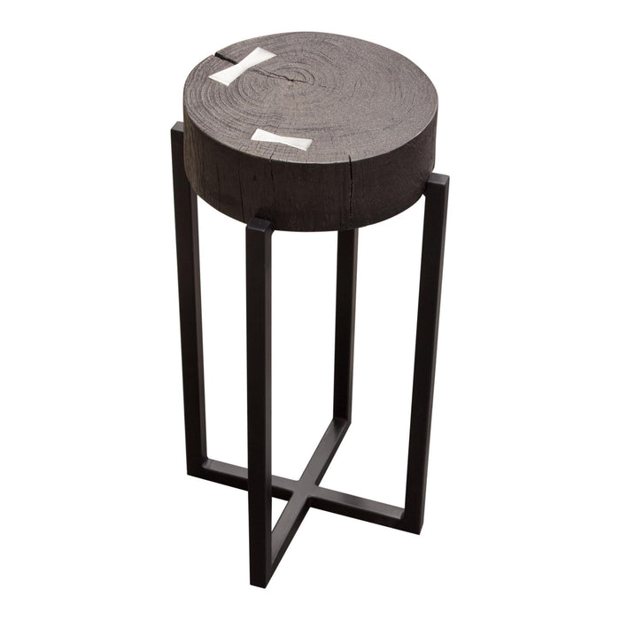 Alex Small 22" Accent Table with Solid Mango Wood Top in Espresso Finish w/ Silver Metal Inlay by Diamond Sofa