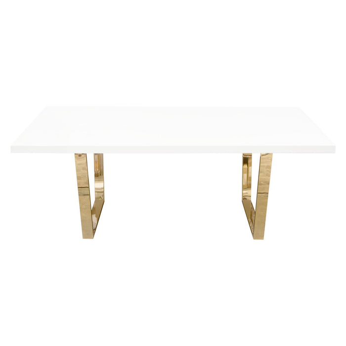 Mirage Rectangular Dining Table w/ White Lacquer Top and Polished Gold Metal Base by Diamond Sofa