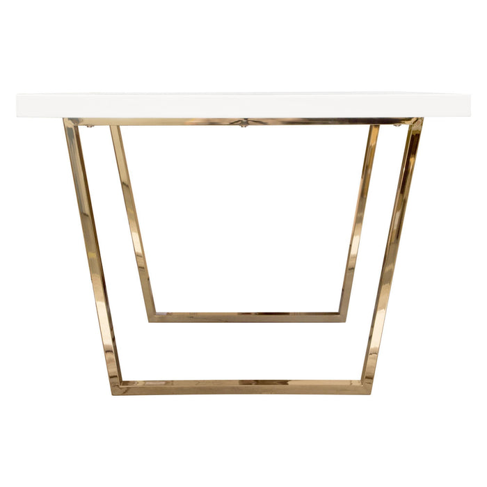 Mirage Rectangular Dining Table w/ White Lacquer Top and Polished Gold Metal Base by Diamond Sofa