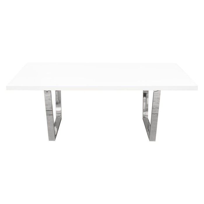 Mirage Rectangular Dining Table w/ White Lacquer Top and Polished Silver Metal Base by Diamond Sofa