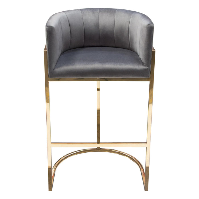 Pandora Bar Height Chair in Grey Velvet with Polished Gold Frame by Diamond Sofa