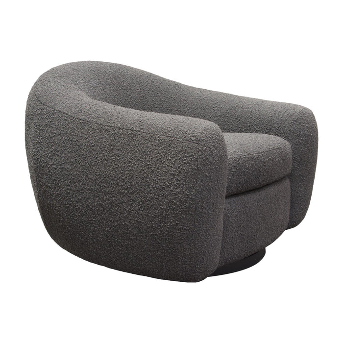 Pascal Swivel Chair in Charcoal Boucle Textured Fabric w/ Contoured Arms & Back by Diamond Sofa