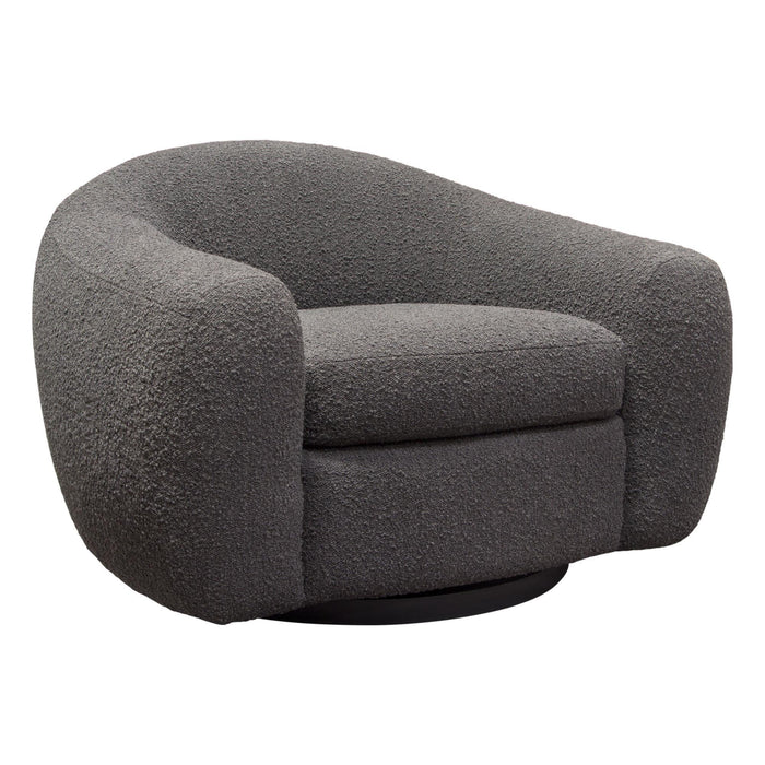 Pascal Swivel Chair in Charcoal Boucle Textured Fabric w/ Contoured Arms & Back by Diamond Sofa