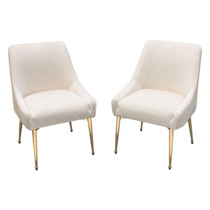 Set of (2) Quinn Dining Chairs w/ Vertical Outside Pleat Detail and Contoured Arm in Cream Velvet w/ Brushed Gold Metal Leg by Diamond Sofa image