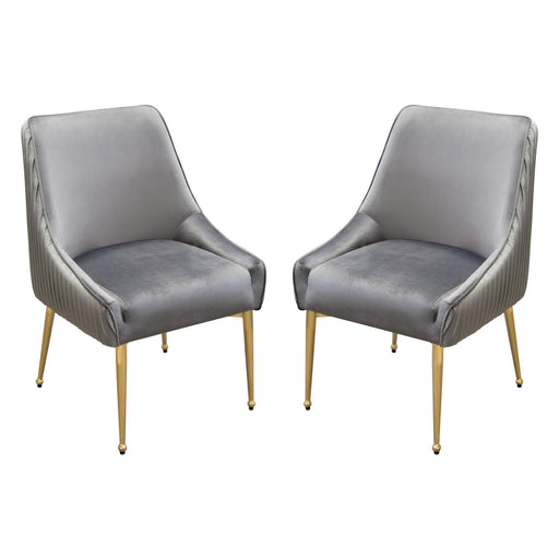 Set of (2) Quinn Dining Chairs w/ Vertical Outside Pleat Detail and Contoured Arm in Grey Velvet w/ Brushed Gold Metal Leg by Diamond Sofa image