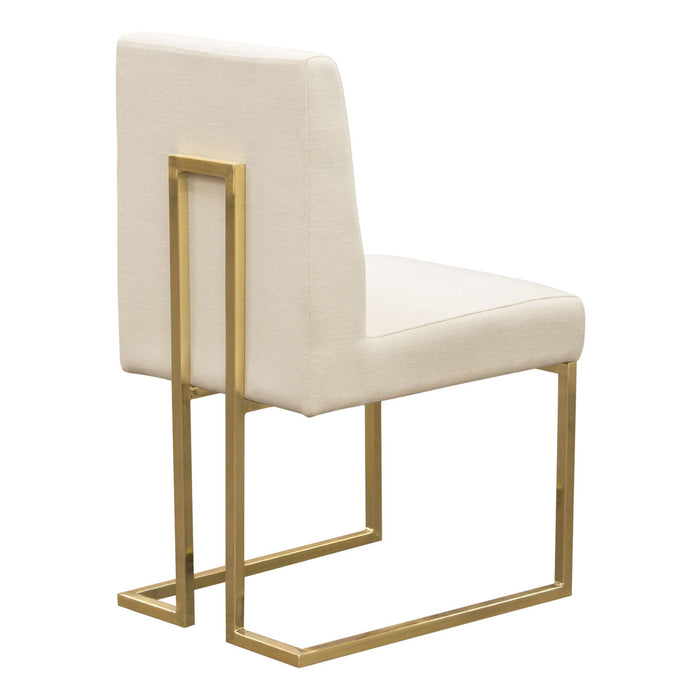 Set of (2) Skyline Dining Chairs in Cream Fabric w/ Polished Gold Metal Frame by Diamond Sofa