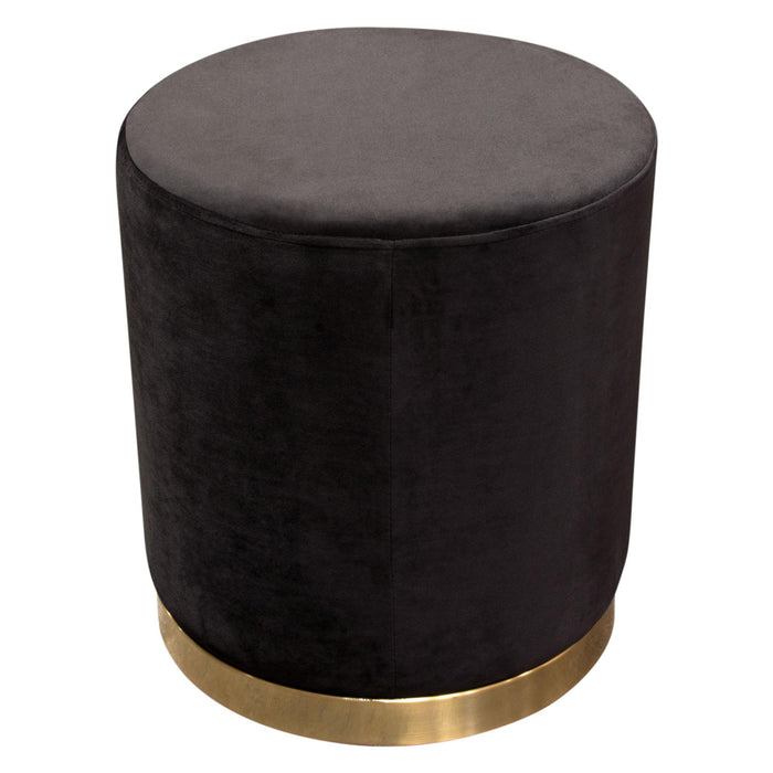 Sorbet Round Accent Ottoman in Black Velvet w/ Gold Metal Band Accent by Diamond Sofa