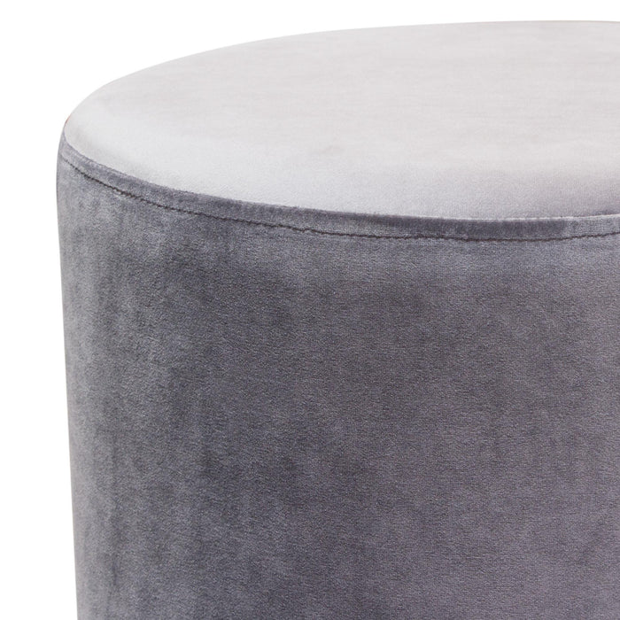 Sorbet Round Accent Ottoman in Grey Velvet w/ Silver Metal Band Accent by Diamond Sofa