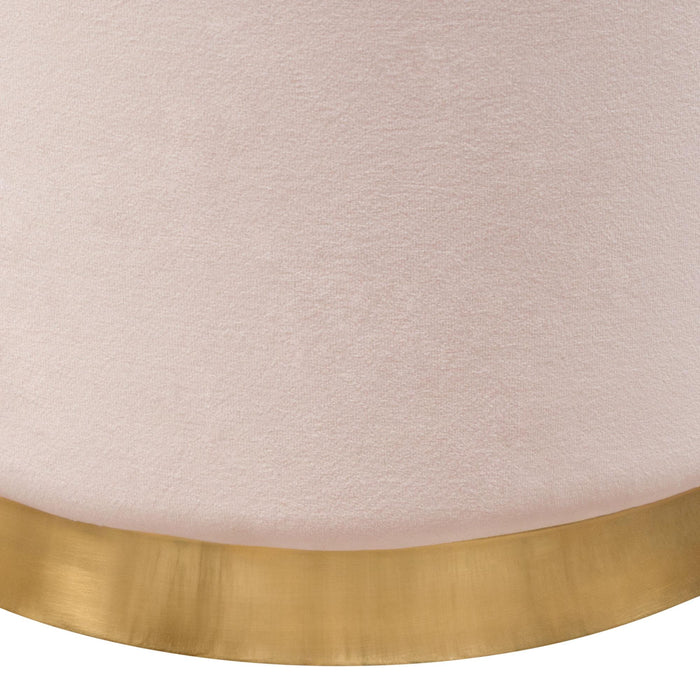 Sorbet Round Accent Ottoman in Blush Pink Velvet w/ Gold Metal Band Accent by Diamond Sofa