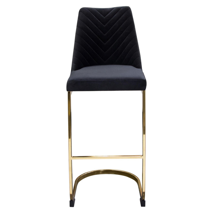 Vogue Set of (2) Bar Height Chairs in Black Velvet with Polished Gold Metal Base by Diamond Sofa