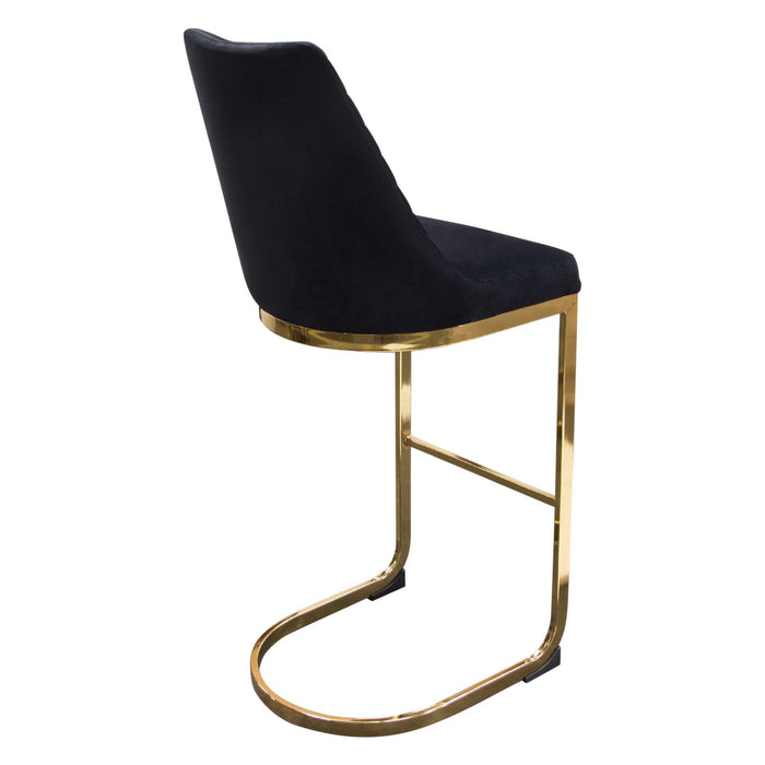 Vogue Set of (2) Bar Height Chairs in Black Velvet with Polished Gold Metal Base by Diamond Sofa