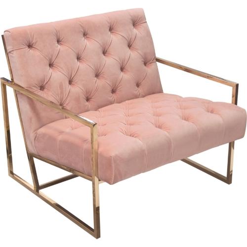 Luxe Accent Chair in Blush Pink Tufted Velvet Fabric with Polished Gold Stainless Steel Frame image