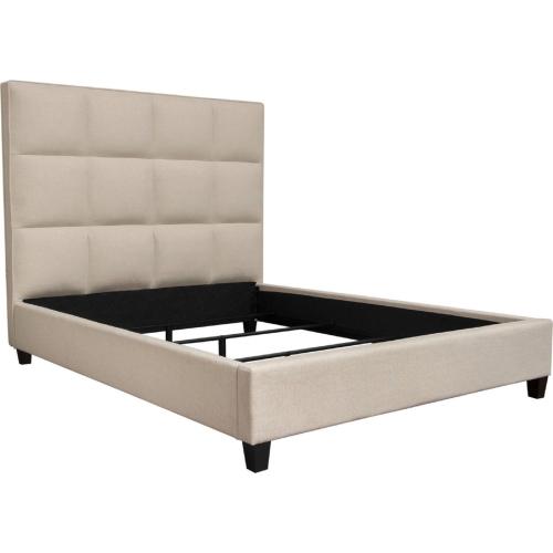 Devon Grid Tufted Queen Bed in Sand Fabric