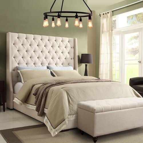 Park Avenue Queen Tufted Bed with Vintage Wing in Desert Sand Linen image