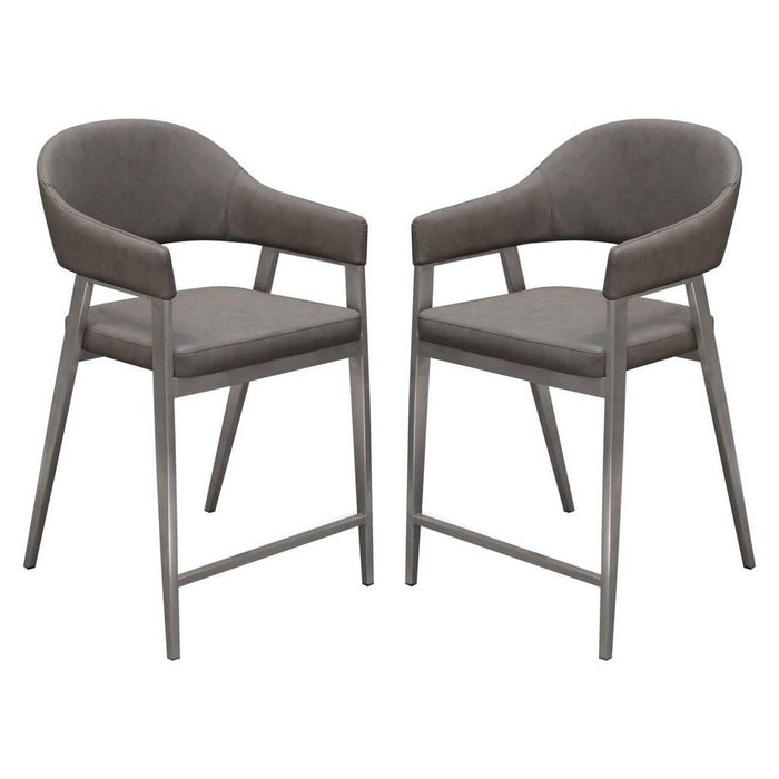 Adele Set of Two Counter Height Chairs in Grey Leatherette w/ Brushed Stainless Steel Leg image