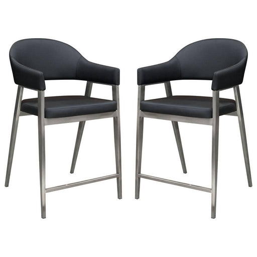 Adele Set of Two Counter Height Chairs in Black Leatherette w/ Brushed Stainless Steel Leg image