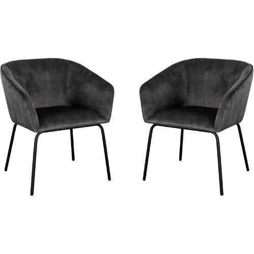 Avery Set of (2) Dining Chairs in Textured Grey Velvet w/ Black Metal Leg image