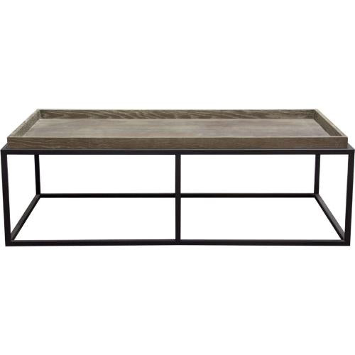 Lex Rectangle Cocktail Table in Rustic Oak Veneer Finish Top w/ Black Powder Coated Metal Base image