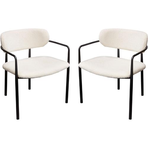 Set of (2) Skyler Dining Chairs in Ivory Boucle Fabric w/ Black Metal Frame image