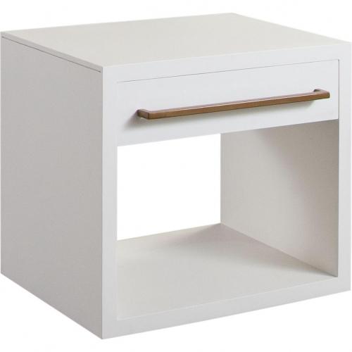 Encore Solid Mango Wood 1-Drawer End Table in White Finish w/ Gold Metal Handle image