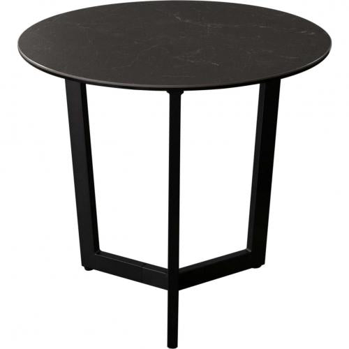 Onyx Round End Table w/ Black Ceramic Glass Top & Black Metal Leg image