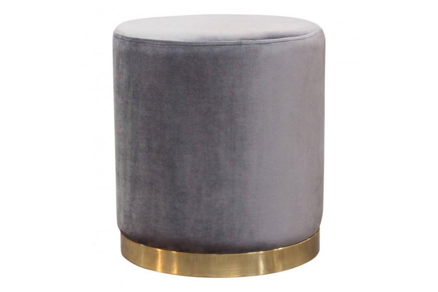 Sorbet Round Accent Ottoman in Grey Velvet w/ Silver Metal Band Accent image