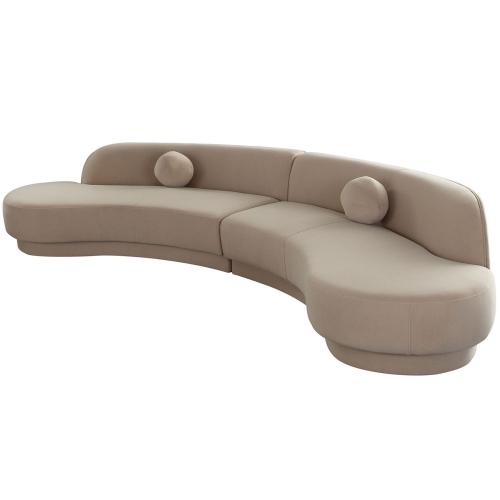 Zelda 2PC Modular Curved Armless Chaise in Light Camel Performance Velvet w/ (2) Accent Pillow Balls image