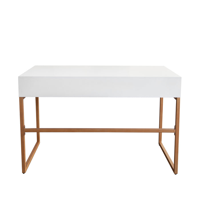 Spectrum 2-Drawer Solid Mango Wood Desk in White Finish w/ Gold Finished Iron Legs by Diamond Sofa