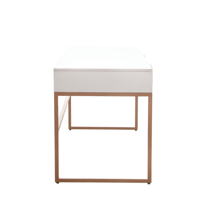 Spectrum 2-Drawer Solid Mango Wood Desk in White Finish w/ Gold Finished Iron Legs by Diamond Sofa