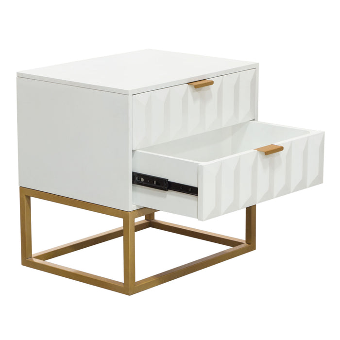 Spectrum 2-Drawer Solid Mango Wood Accent Table in White Finish w/ Gold Finished Iron Legs by Diamond Sofa