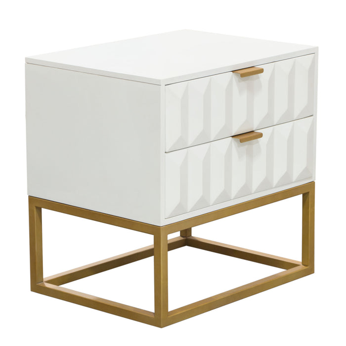 Spectrum 2-Drawer Solid Mango Wood Accent Table in White Finish w/ Gold Finished Iron Legs by Diamond Sofa