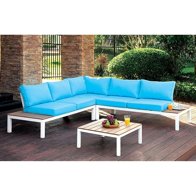 WINONA White/Oak/Blue Patio Sectional w/ Table image