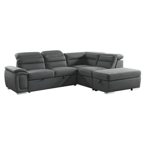 8277NGY* - (3)3-Piece Sectional with Adjustable Headrests, Pull-out Bed and Right Chaise with Storage Ottoman image