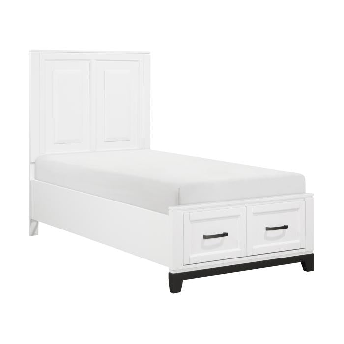 1450WHT-1-Youth (3) Twin Platform Bed with Footboard Storage