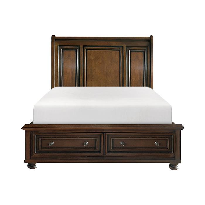 Cumberland Queen Sleigh Platform Bed with Footboard Storage in Brown Cherry 2159-1 image