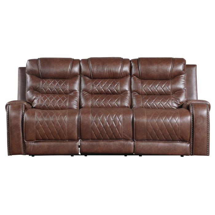Putnam Power Double Reclining Sofa with Drop-Down in Brown 9405BR-3PW
