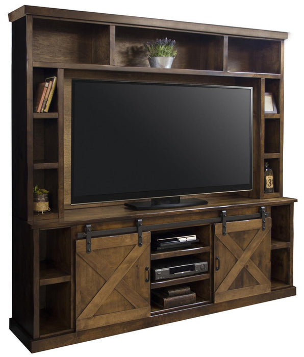 Legends Furniture Farmhouse 85" TV Console with Hutch in Aged Whiskey