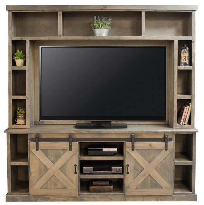 Legends Furniture Farmhouse 85" TV Console with Hutch in Barnwood image