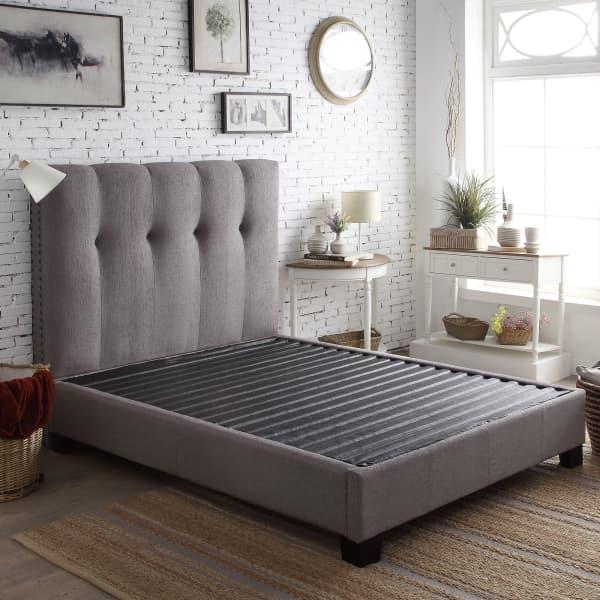 Legends Furniture Tufted Nailhead Queen Platform Bed in Grey