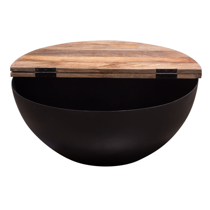 Salem Round Drum Storage Cocktail Table w/ Natural Mango Wood Top & Metal Base by Diamond Sofa