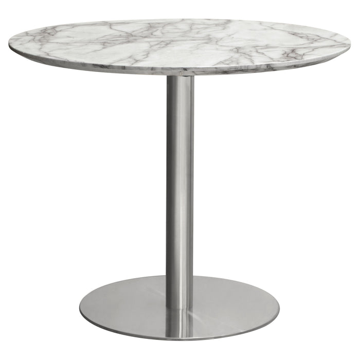 Stella 36" Round Dining Table w/ Faux Marble Top and Brushed Silver Metal Base by Diamond Sofa