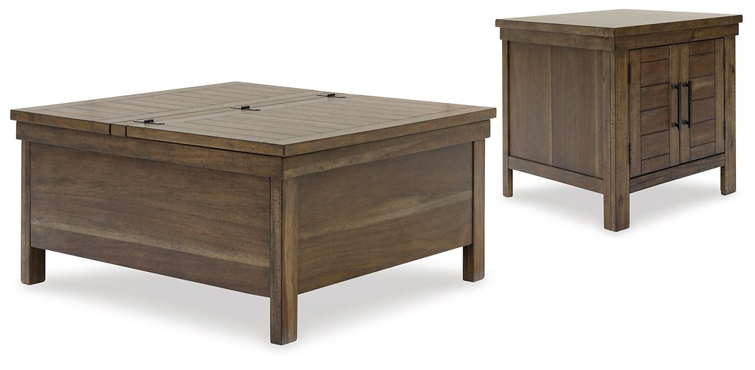 Ashley Furniture Moriville Occasional Table Set with three wooden tables featuring a warm finish and modern design.
