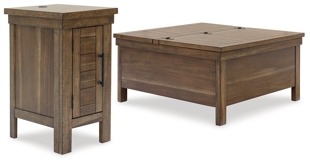 Ashley Furniture Moriville Occasional Table Set featuring two stylish tables with wood finishes and decorative legs.