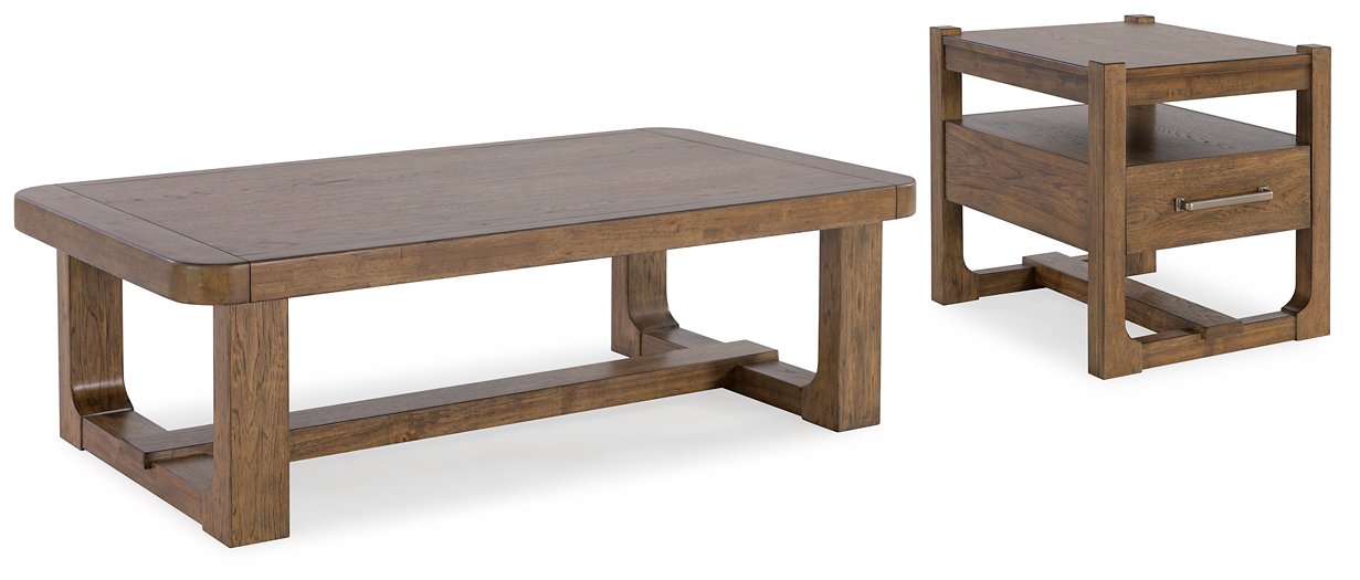 Ashley Furniture Cabalynn occasional table set with two wooden tables featuring sleek, modern design and dark finish.