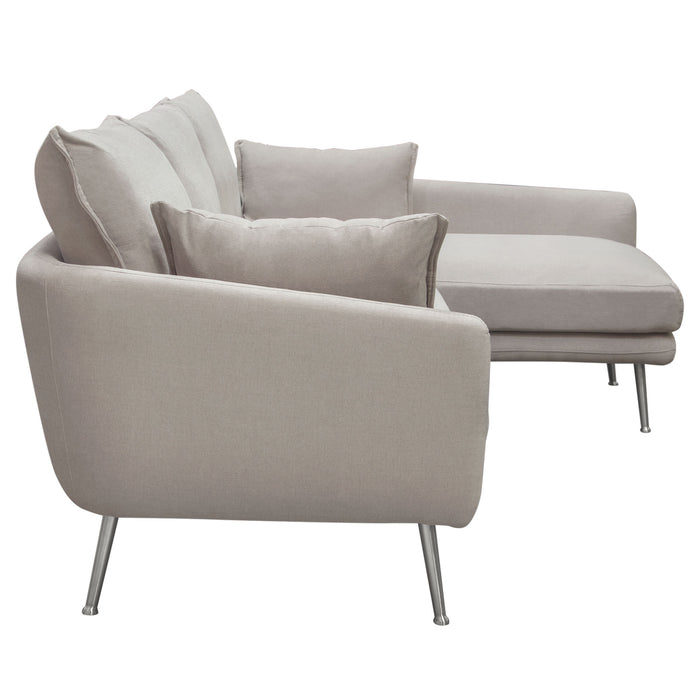 Vantage RF 2PC Sectional in Light Flax Fabric w/ Feather Down Seating & Brushed Metal Legs by Diamond Sofa