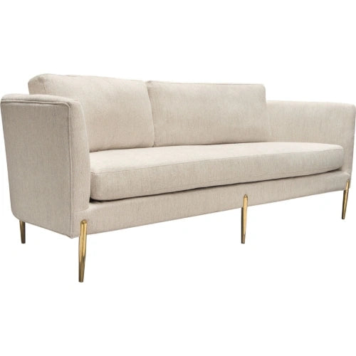 Lane Sofa in Light Cream Fabric with Gold Metal Legs