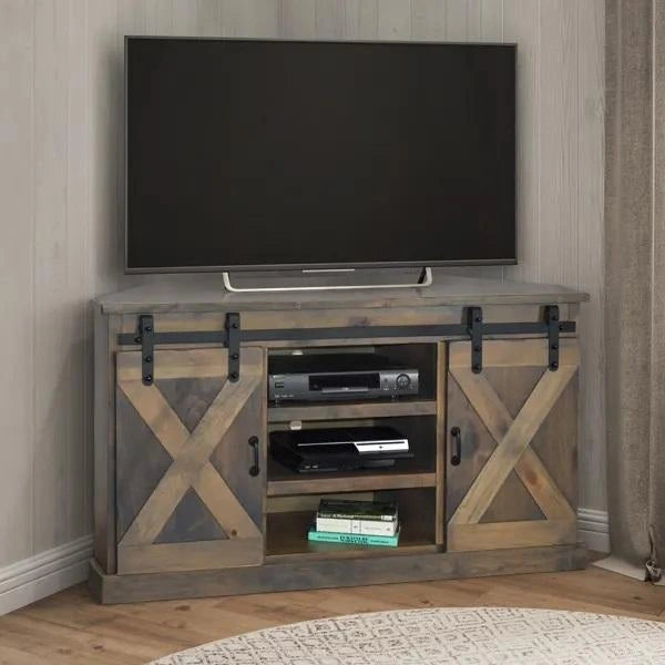 Legends Furniture Farmhouse 56" Corner TV Console in Barnwood