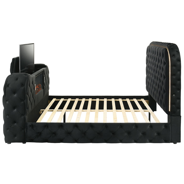 Queen Bed w/LED, Fireplace & TV Cabinet