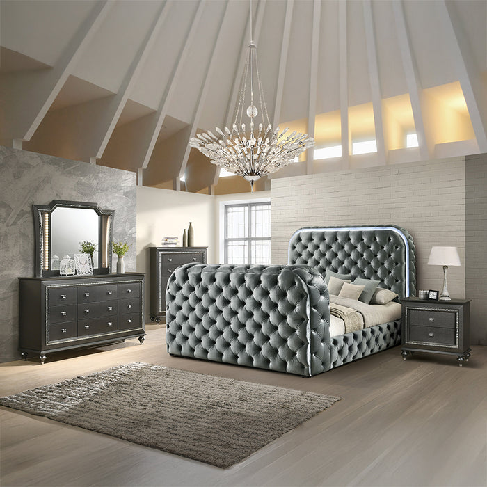 Eastern King Bed w/LED, Fireplace & TV Stand